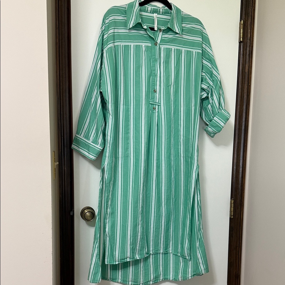 Anthropologie Green Striped Maxi Dress